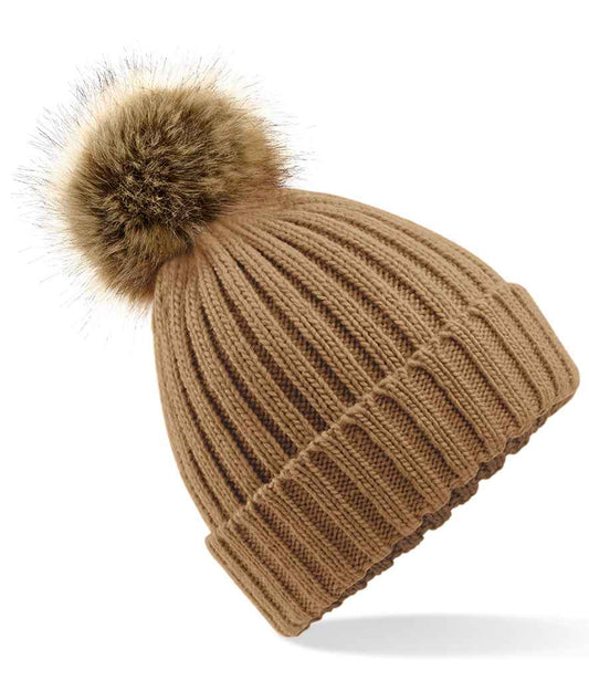 Beechfield - Faux Fur Pop Pom Chunky Beanie