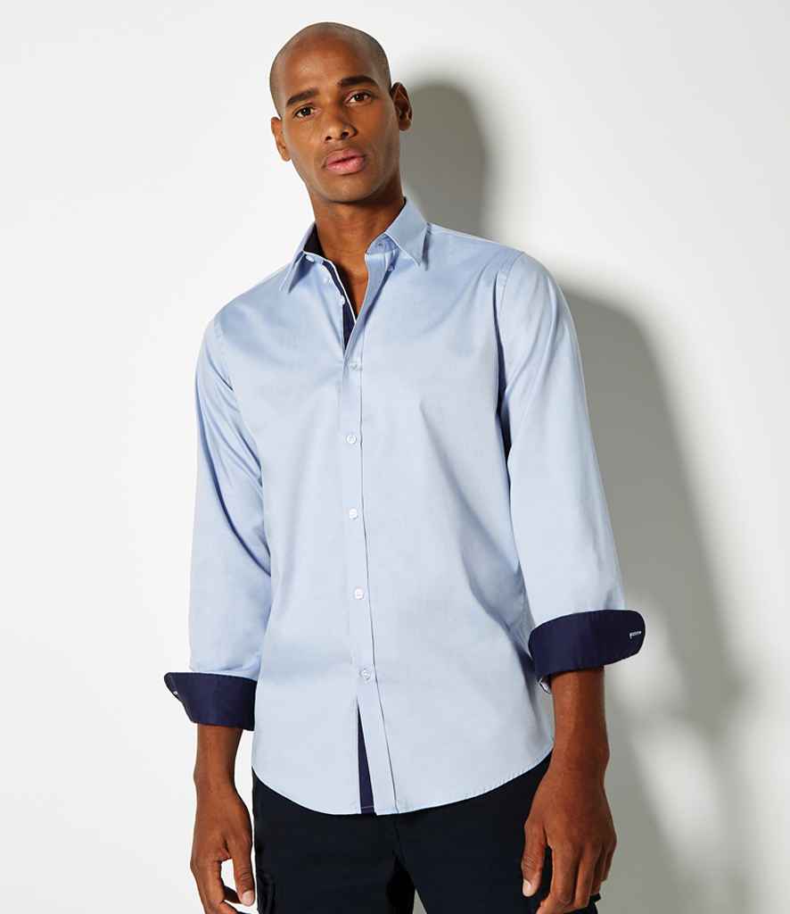 Kustom Kit - Premium Long Sleeve Contrast Tailored Oxford Shirt