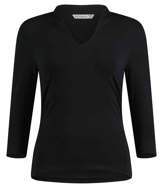 Kustom Kit - Ladies 3/4 Sleeve Mandarin Collar Top