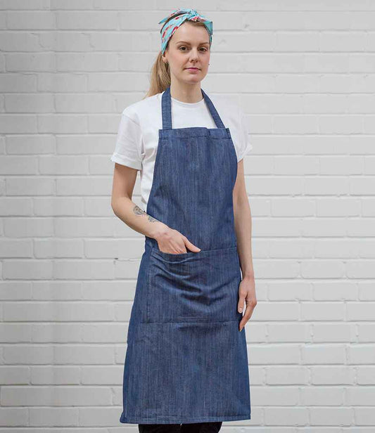 Dennys Cross Dyed Denim Bib Apron with Pocket - Pierre Francis