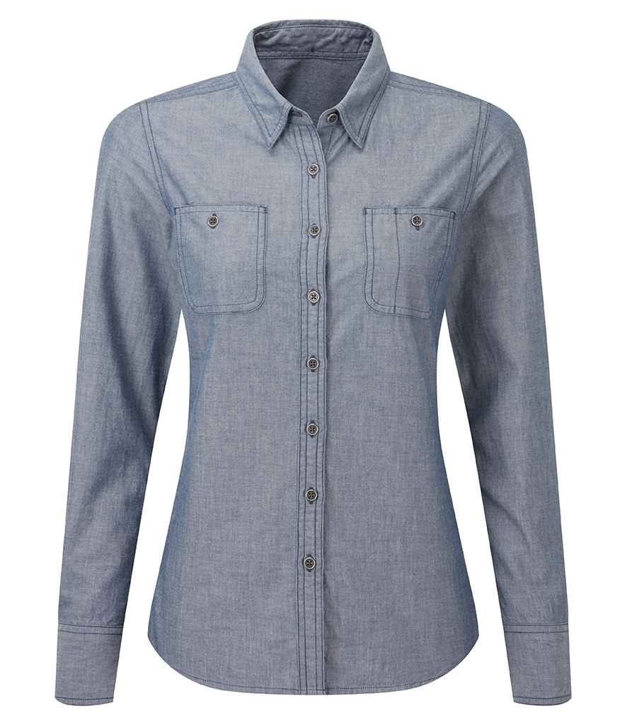 Premier - Ladies Organic Fairtrade Certified Long Sleeve Chambray Shirt